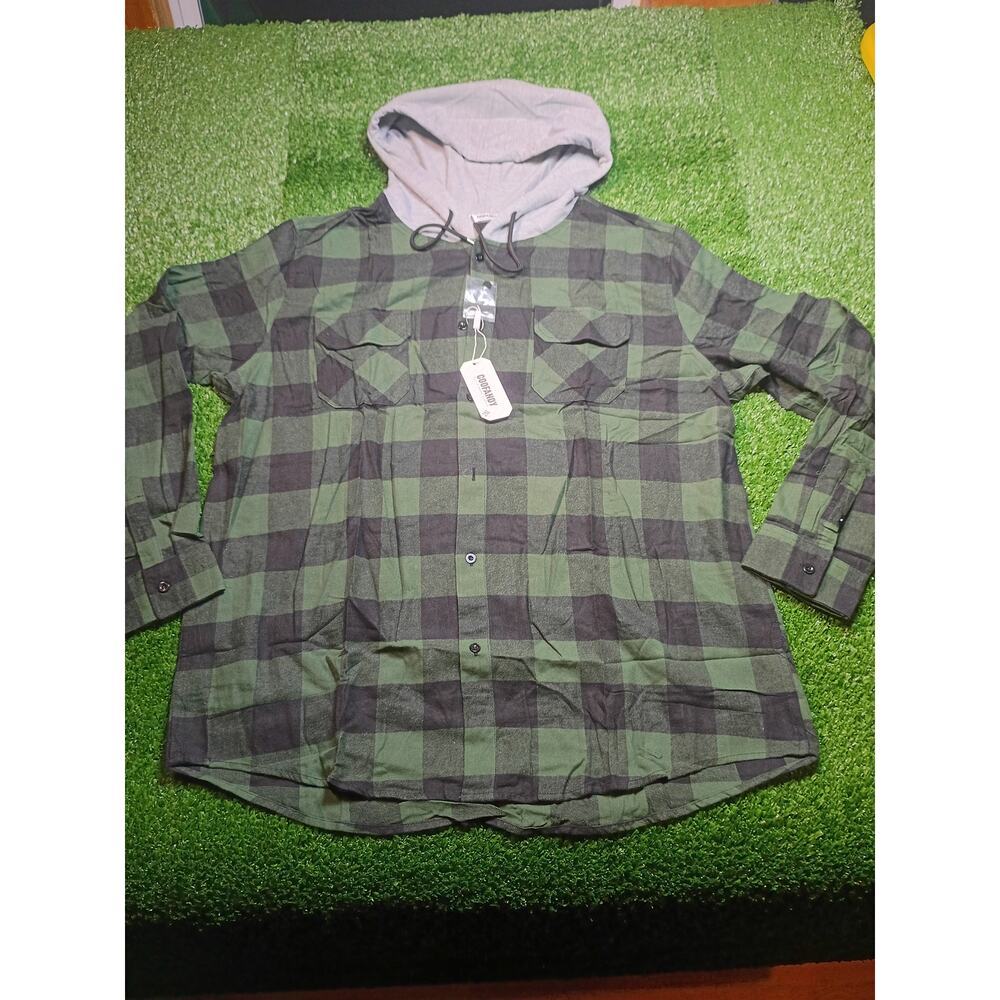 Coofandy Men's Plaid Flannel Hooded Shirt Jacket XXL NWT